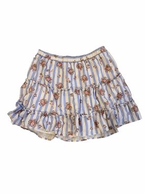 Show Me Your Mumu Liila Skirt Blue Stripe Floral Tiered Mini Linen Blend Medium